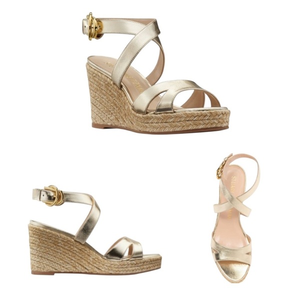 NWOT Stuart Weitzman Gold Zuzu wedge sandals - Picture 1 of 13